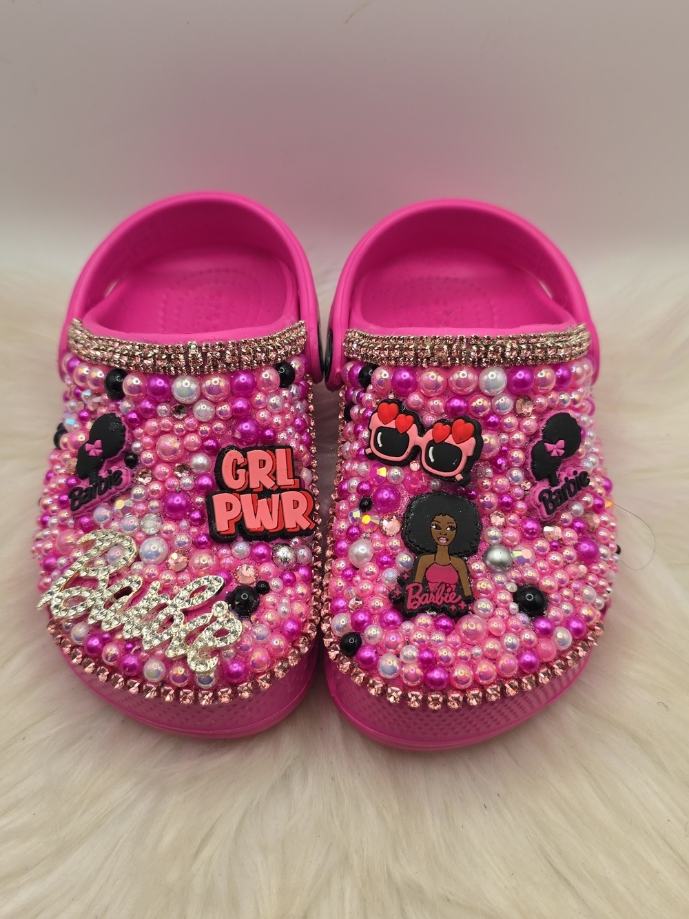 CROCS Barbie Pink Beaded Clog Sandals with GRL PWR Charms